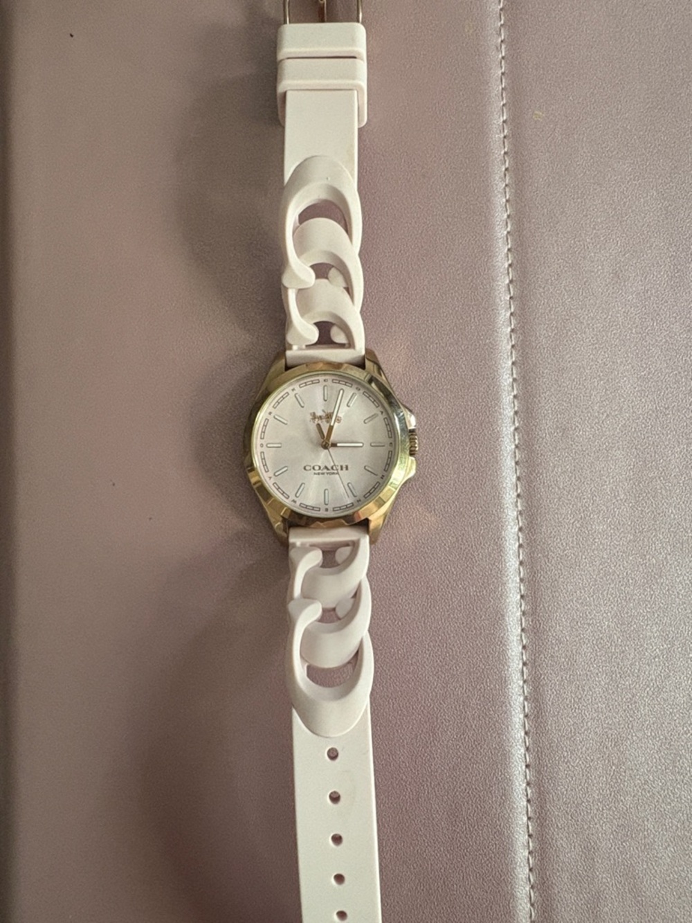 Coach Soft Pink Silicone Link Watch with Gold-Tone Case